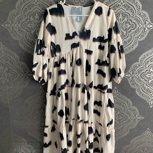 Black and white dress puff sleeves SHEIN